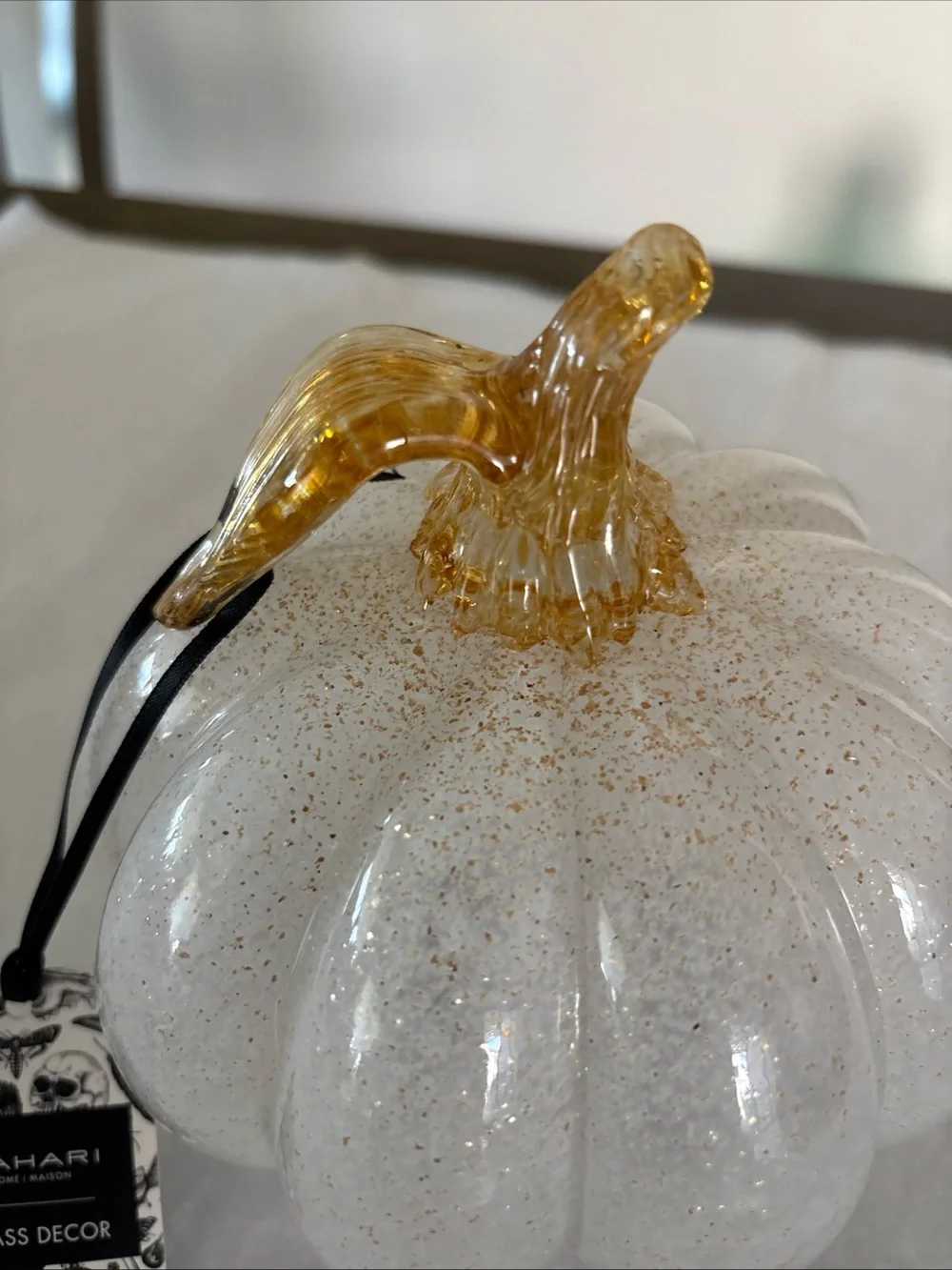 Handblown Glass White with Gold colored Pumpkin